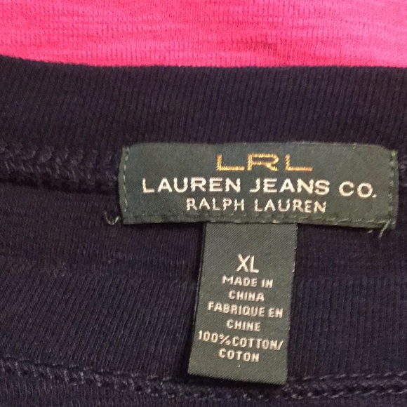 Navy 3/4 Sleeve Tee with Hot Pink Band. SZ XL. - Picture 3 of 3